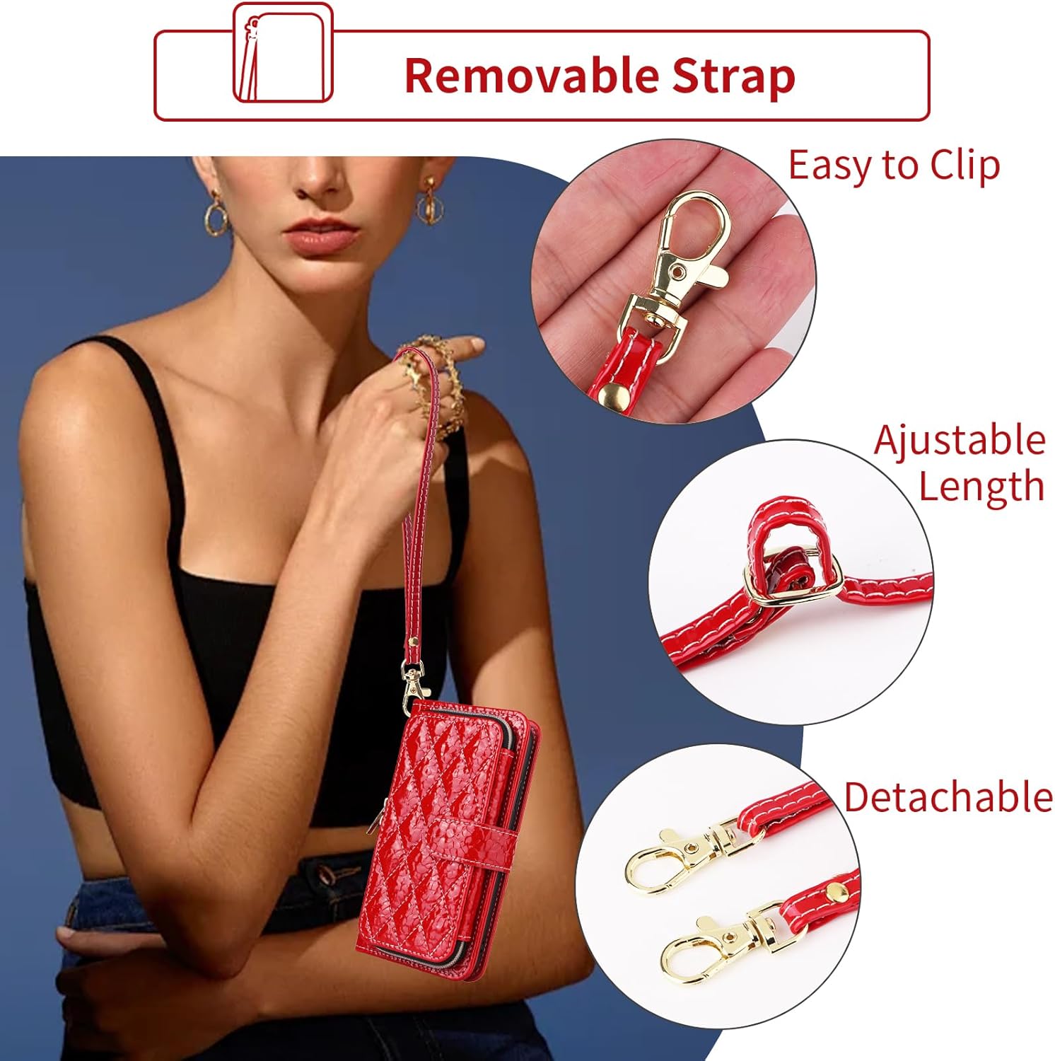 Argyle Wallet Case for Samsung Galaxy A70 with Crossbody/Wrist Strap Lanyard Luxury PU Leather Stand Zipper Purse Shockproof Card Holder Cell Phone Cover for A70S A 70 70A S70 Women Men Red