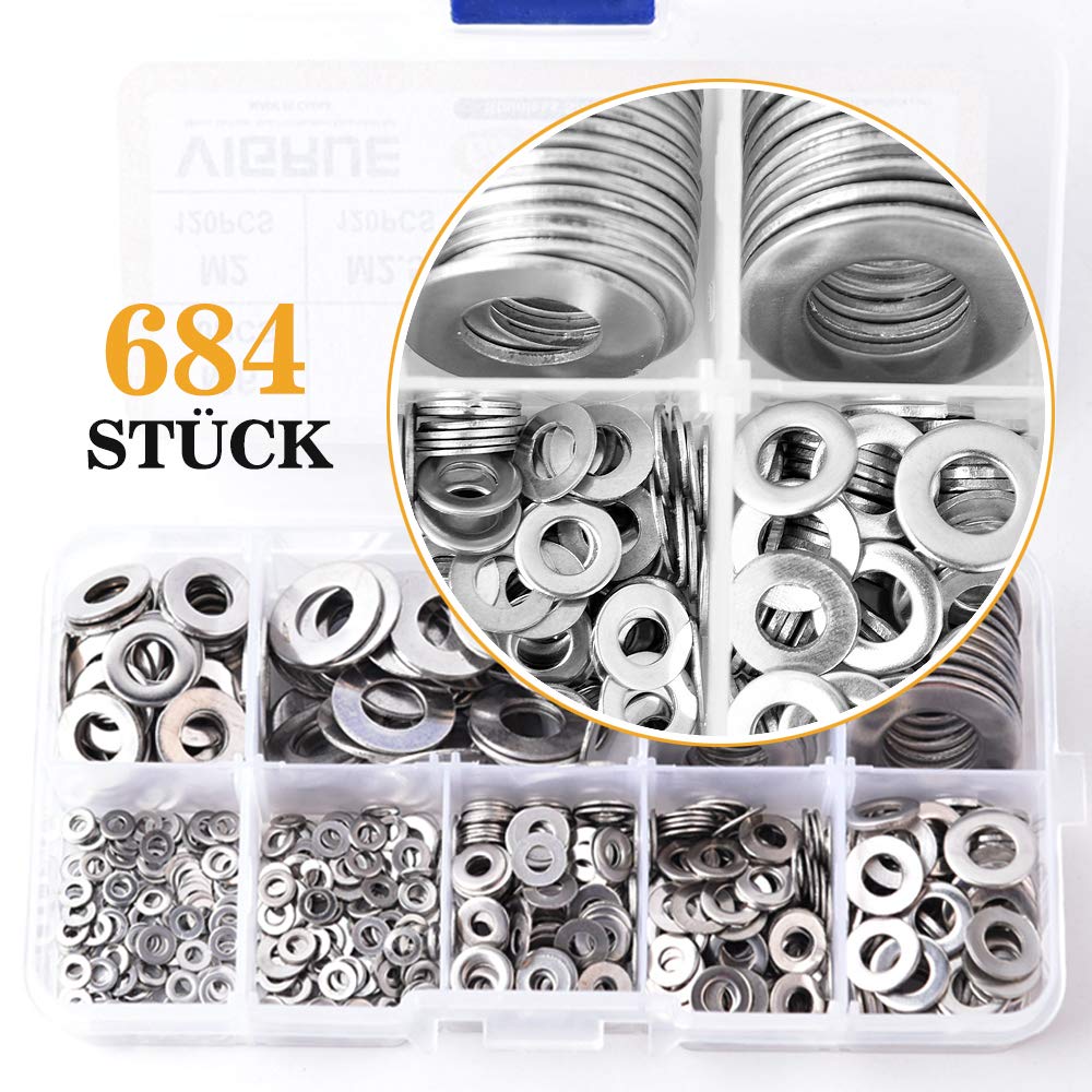 Set 684 Rondelle Piatte In Acciaio Inox A2 GooBetter – M2, M2.5, M3, M4, M5, M6, M8, M10, M12
