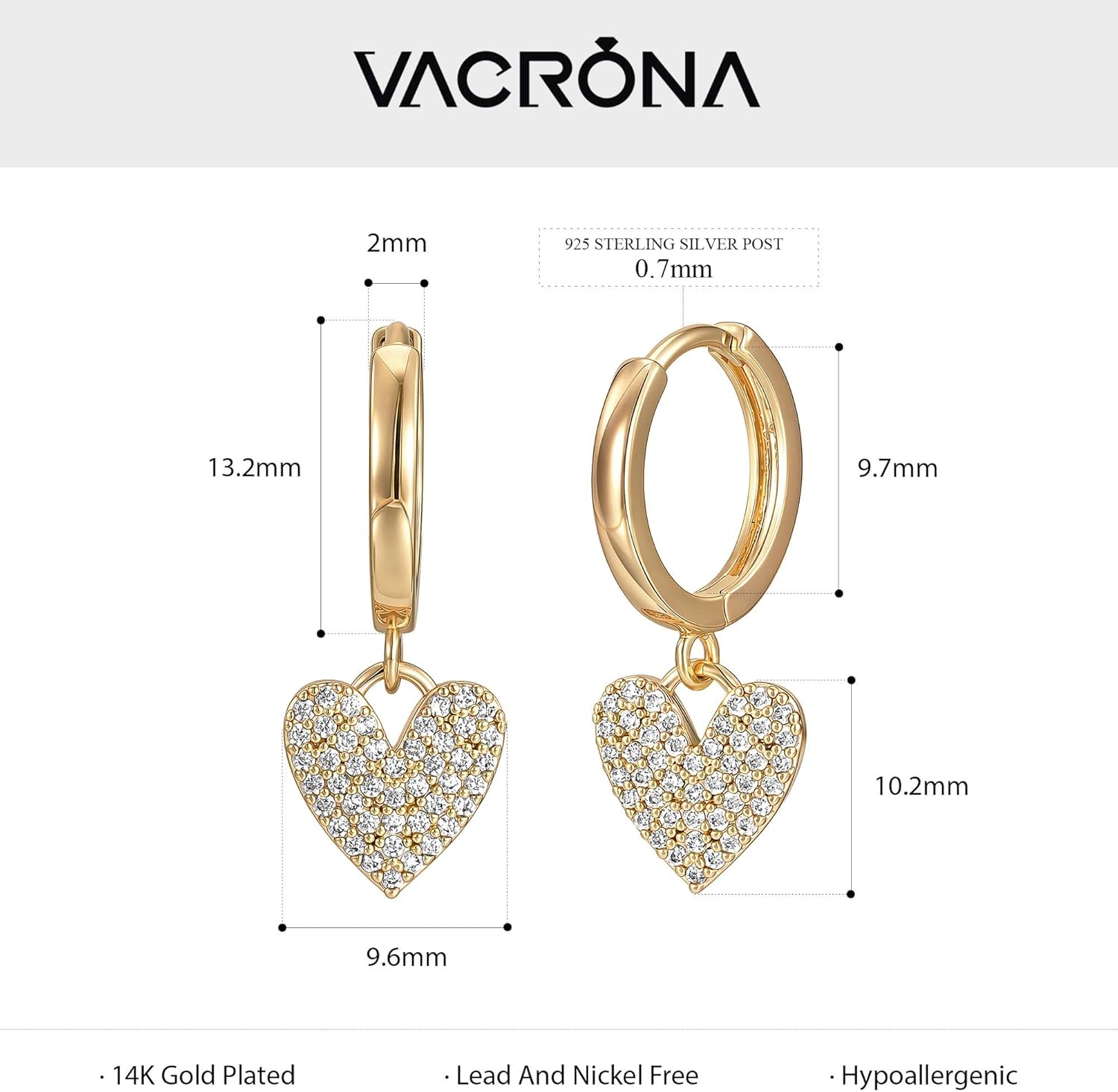 VACRONA Gold Heart Hoop Earrings Huggie Earrings for Women 14k Gold Plated Small Hoops Earrings - Image 4