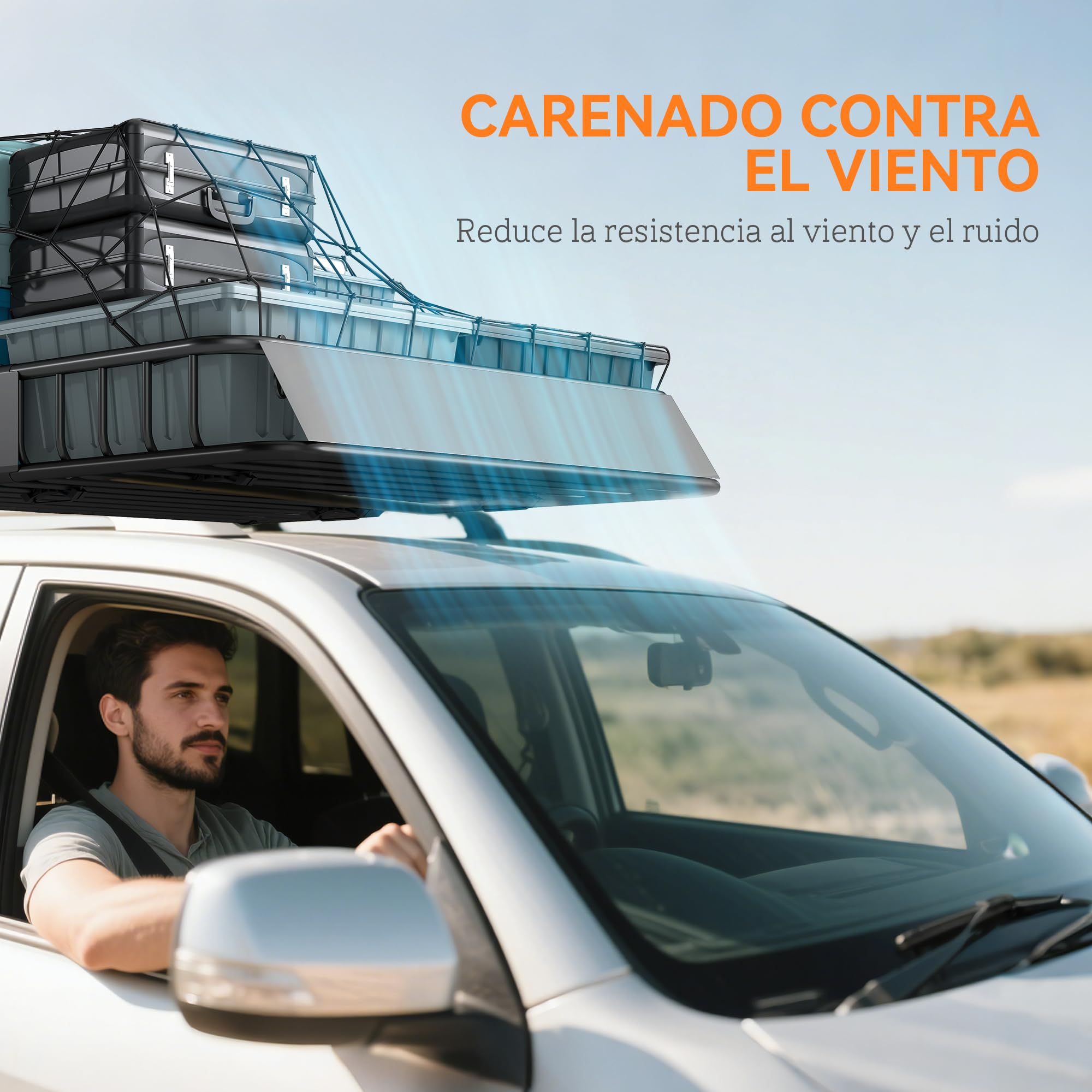 HOMCOM Cesta de Techo Universal para Vehículos de Acero, Baca Portaequipajes Coche Automóvil Carga 90,7 kg con Deflector, Barandillas, para SUVs, Pickups, Sedanes, 110,5x99,5x18,5 cm, Negro
