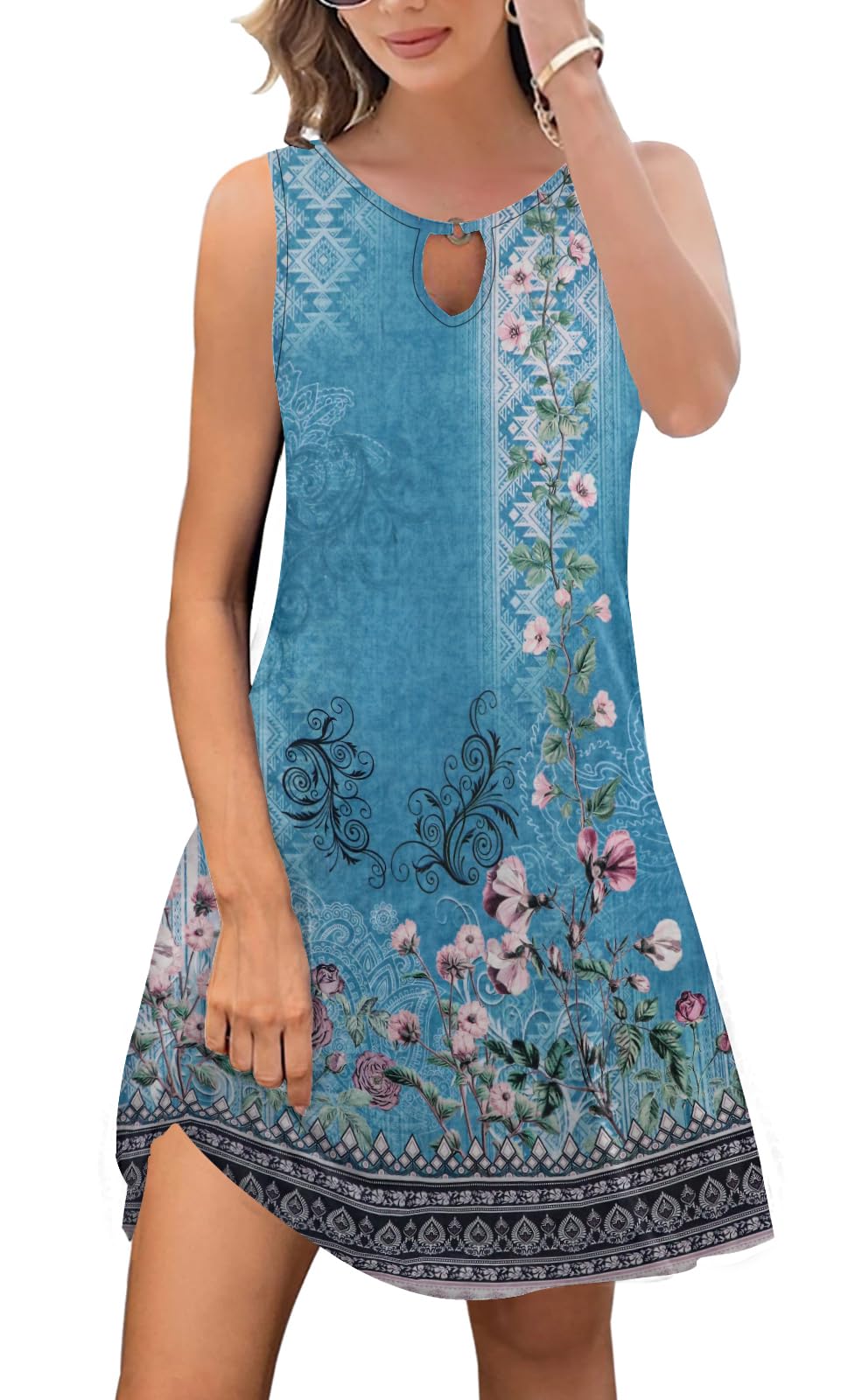 ETCYY Summer Dresses for Women 2026 Trendy Boho Floral Print Beach Cover Up Casual Spring Sleeveless Sundresses