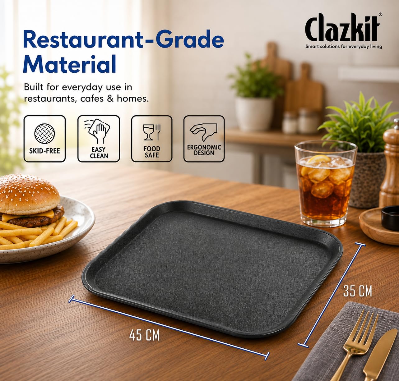 Clazkit Black Plastic Dish Draining Tray | Non-Slip Rectangular Drainer for Kitchen, Home, Restaurants, Cafes & Bars — Amazon image 4