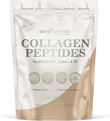 Gade Nutrition - Péptidos de colágeno en polvo hidrolizados tipo I y III  Sin sabor  30 porciones  Soporta cabello, uñas, piel, articulaciones