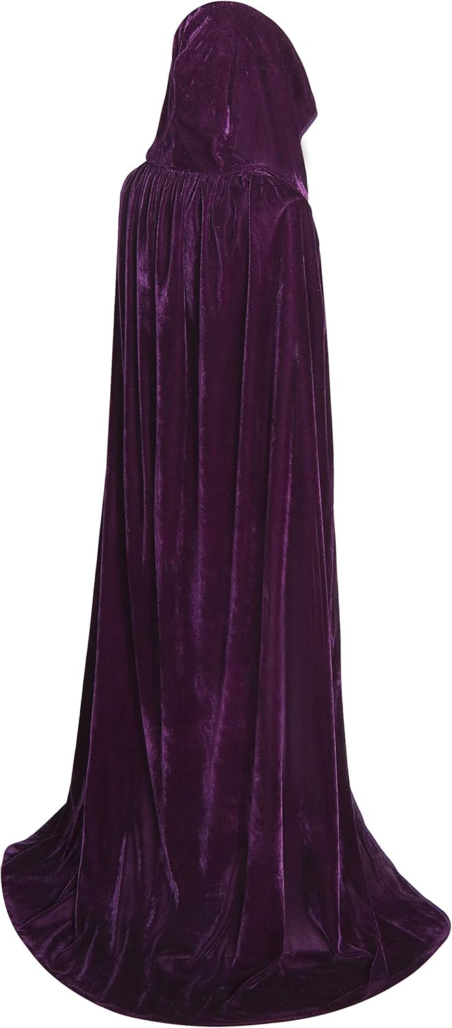 BIGXIAN Long Hooded Cloak Velvet Cape Witch Costume Halloween Costumes for Women Men - Image 4