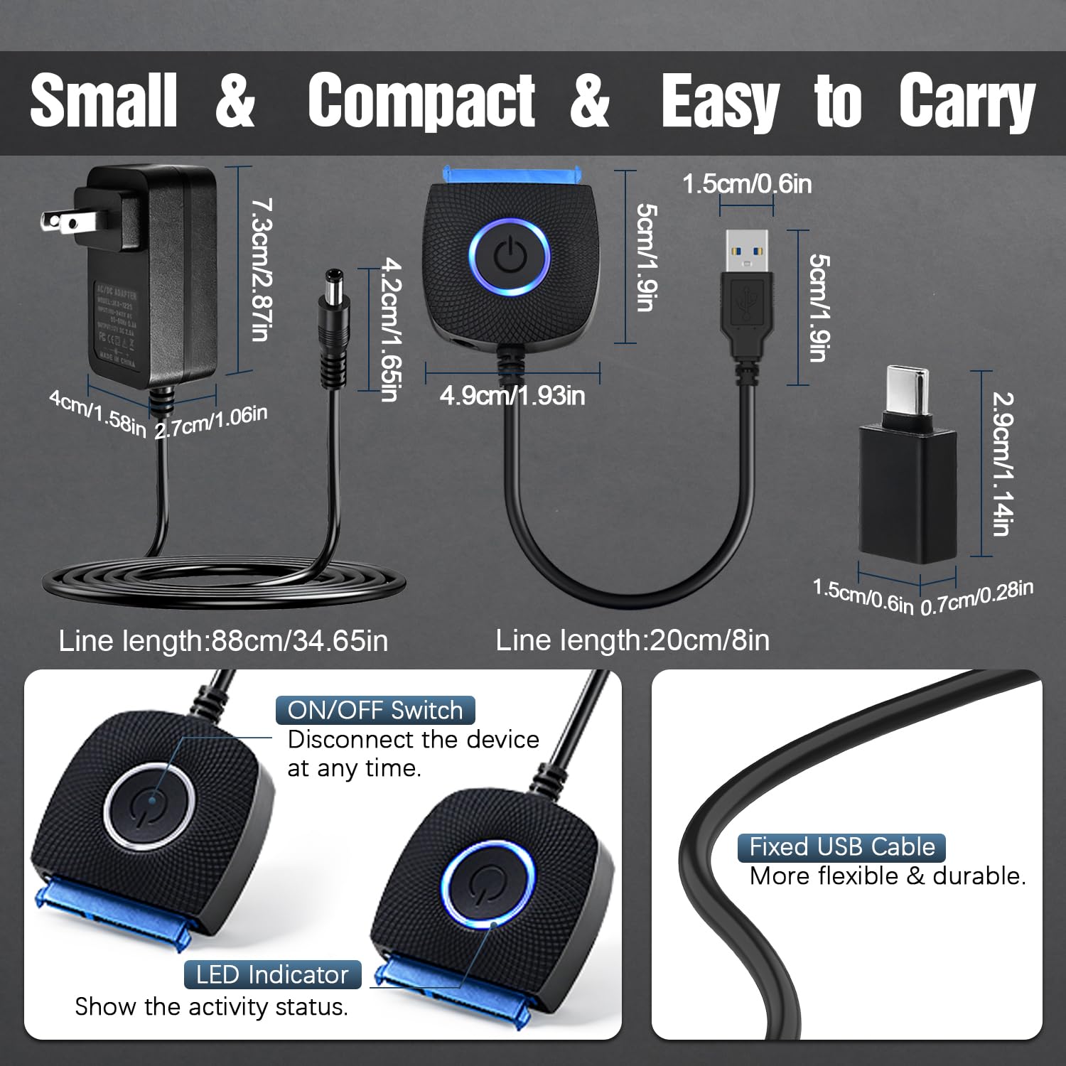 YEZriler SATA to USB 3.0 Adapter with Power Supply, SSD to USB Adapter External Hard Drive Cable Compatible with 2.5 3.5 Inch HDD/SSD Hard Drive Disk - UASP Support