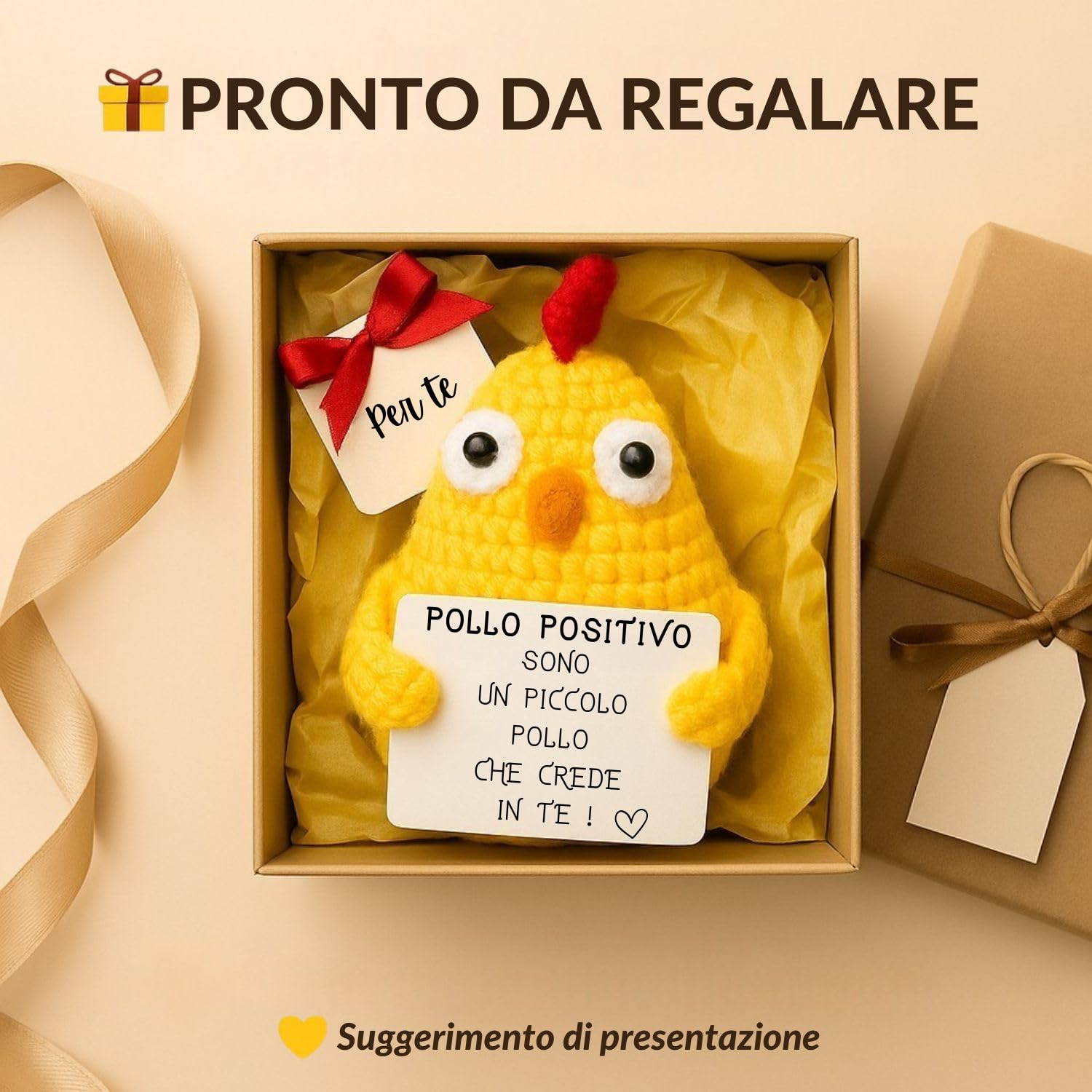 Pollo Positivo© | Regalo di Pasqua | Idea Divertente & Simpatica | Compleanno Bambino Bambina | Festa Amico| Sorpresa Collega| Amigurumi Motivazionale| Giocattolo Comico| Decorazione Tavola Pasqua