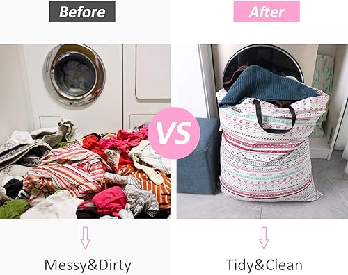 Miniatura 5 de SWISSELITE Bolsa de lavandería con asa y cordón, bolsa de lavandería grande y resistente, 28 x 40 pulgadas, bolsa de ropa sucia de viaje para