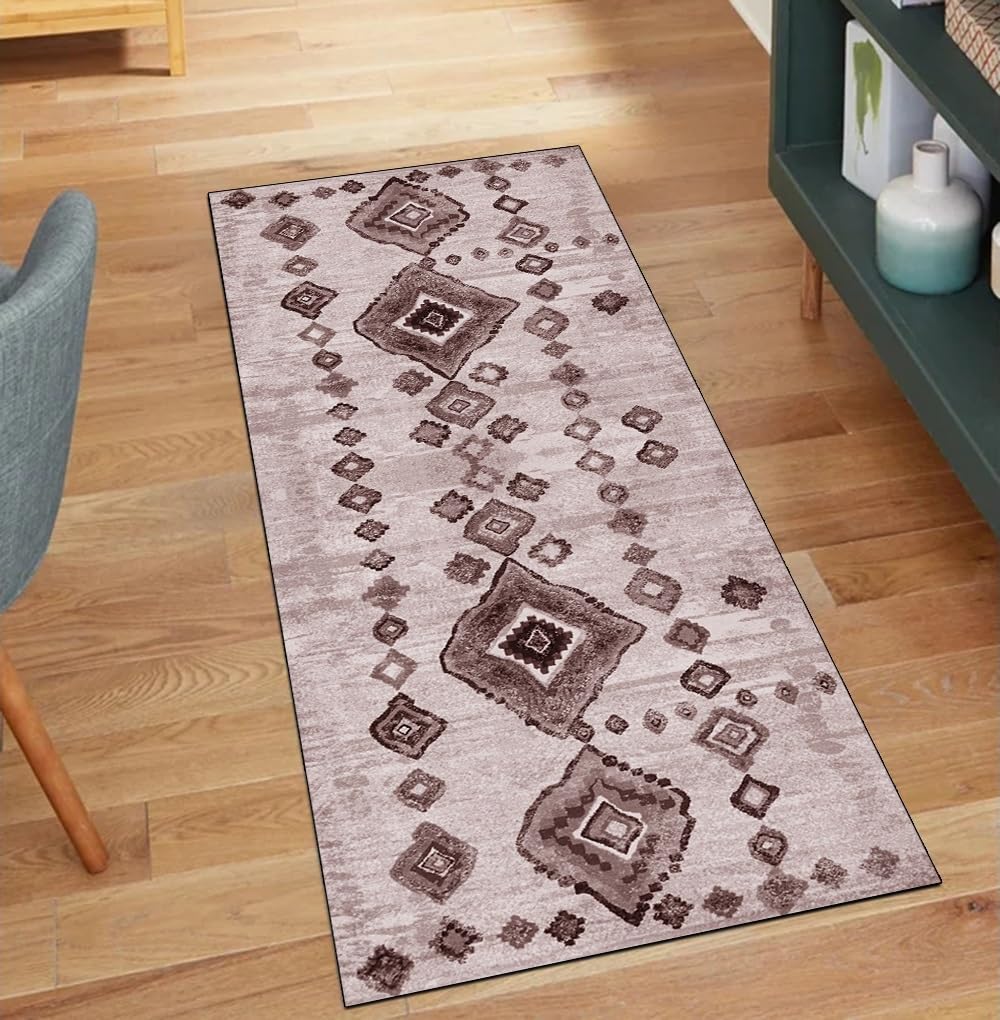 Alfombra pasillo de 50x250 cm lavable estilo vintage color marrón