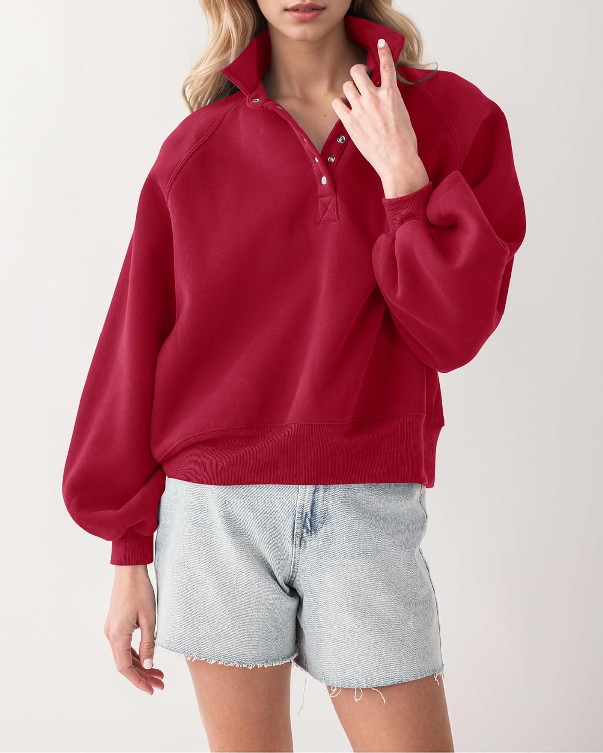 Locachy Women's Button Henley Neck Cotton Oversized Sweatshirt Casual Drop Shoulder Pullover Tops 2025 Fashion Outfits - Image 3