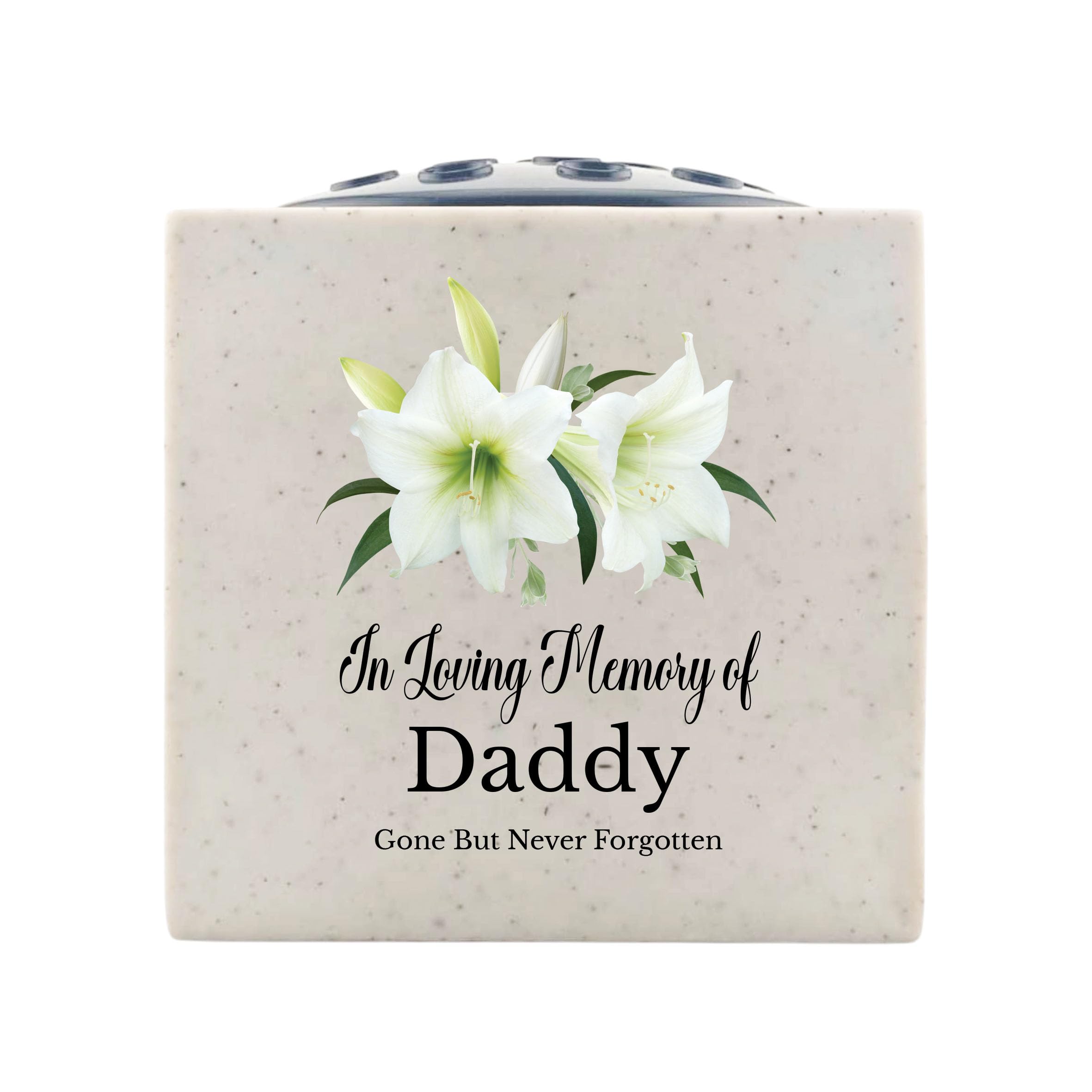 In Loving Memory Of Memorial Rose Bowl Grave Marker Flower Pot Vase With Lily Design (UV PRINTED) (Daddy)