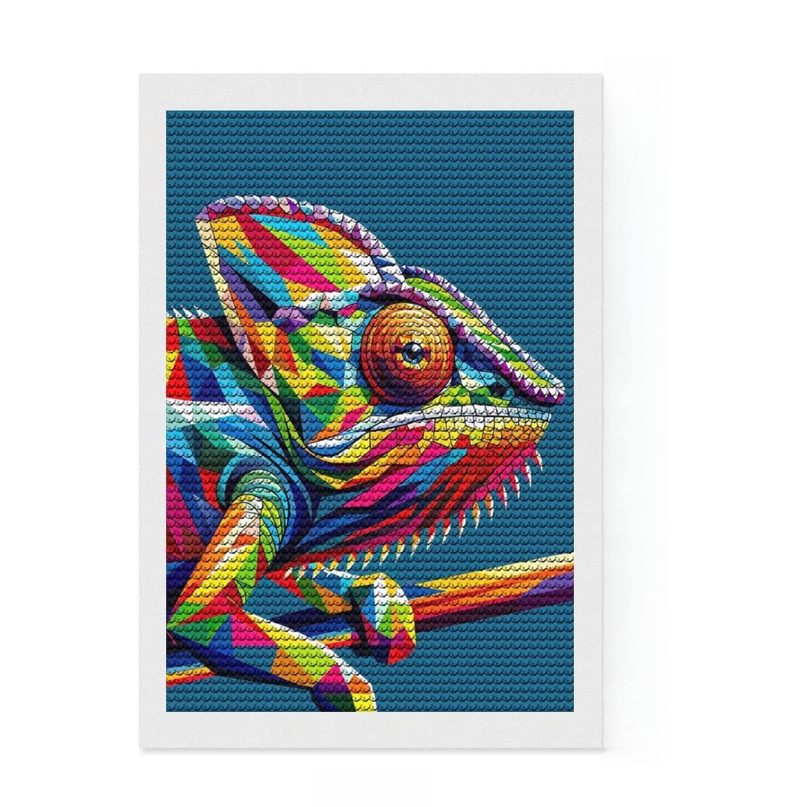 Junmoney Chameleon WPAP Pop Art Diamond Painting Set 8"x12", Printed Canvas, Finish and Display, Home Wall Decor, Gift Idea, Neat Printed Canvas