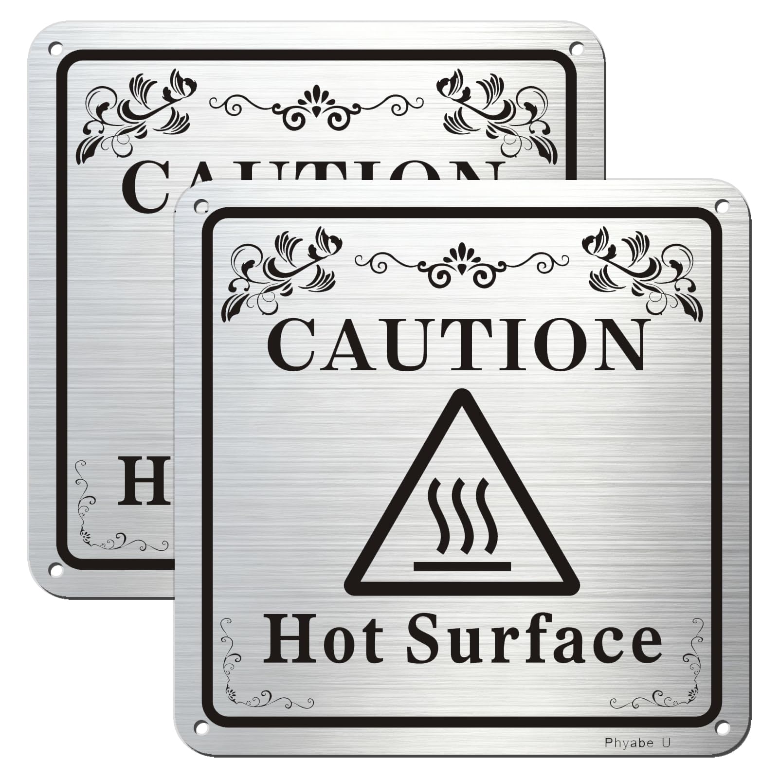 Phyabe 2 Pack Caution Hot Surface Sign With Self-Adhesive, 15 x 15 cm Rust Free Aluminum Warning Sign, Weather Resistant, Waterproof, Durable Ink, Easy to Install