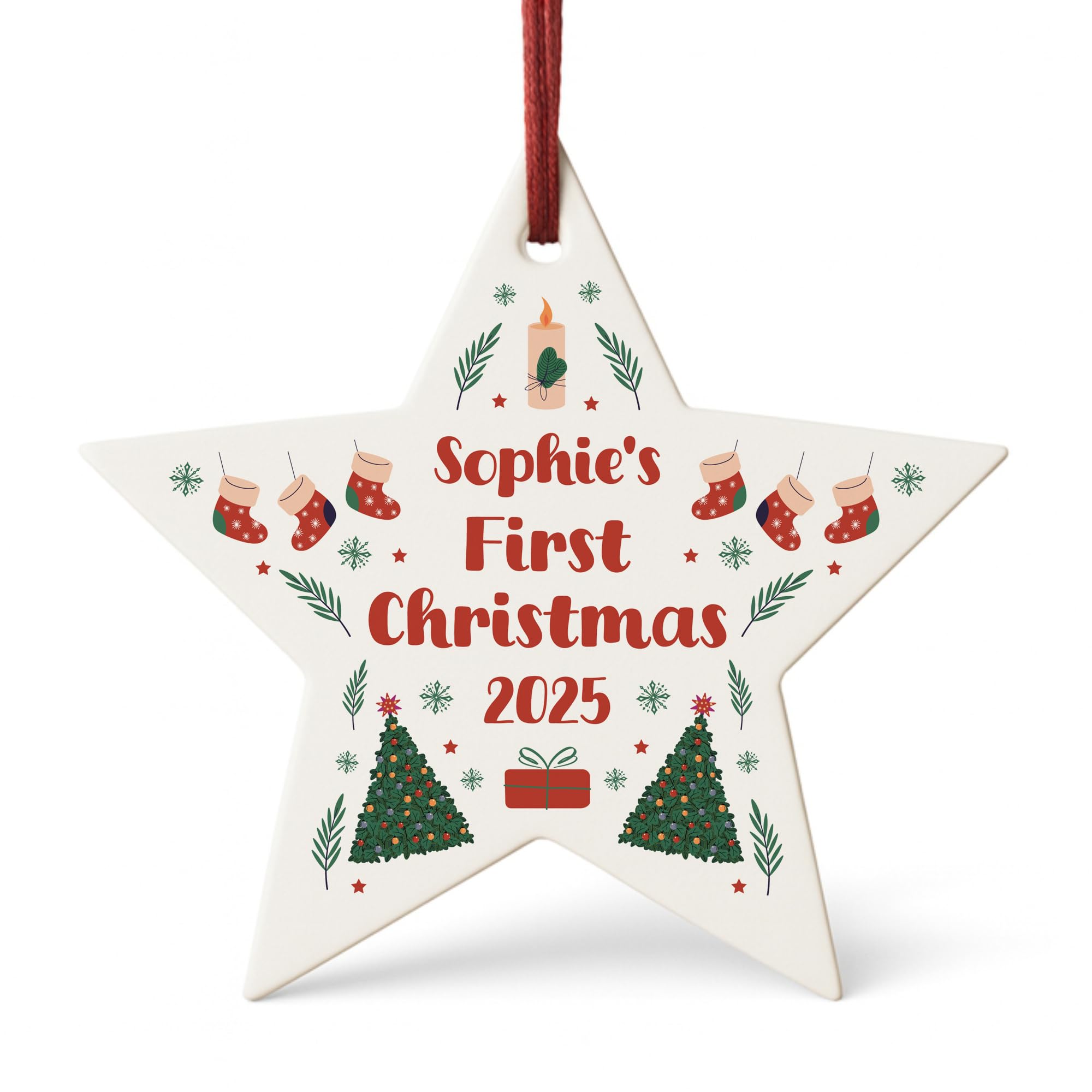 Red Ocean Personalised Baby's First Christmas Bauble Xmas Star Ornament For Kids Children My First Bauble New Baby Tree Decoration Keepsake