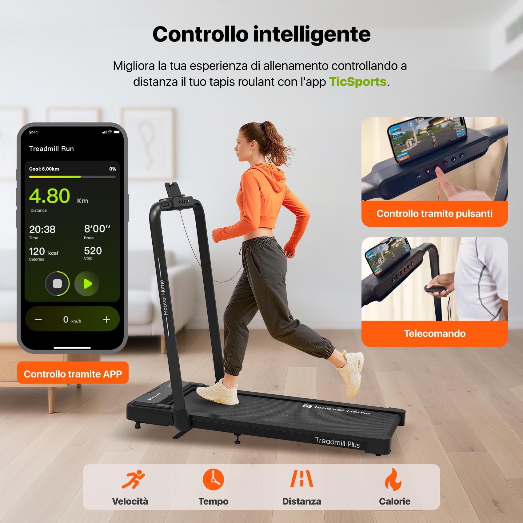 Mobvoi Home Treadmill Plus Tapis roulant AI Intelligente pieghevole 3 in 1 Tappetino da passeggio 1-12 km/h Walking Pad Compatto sotto la scrivania Corsa per casa e ufficio TicSports APP 120 kg