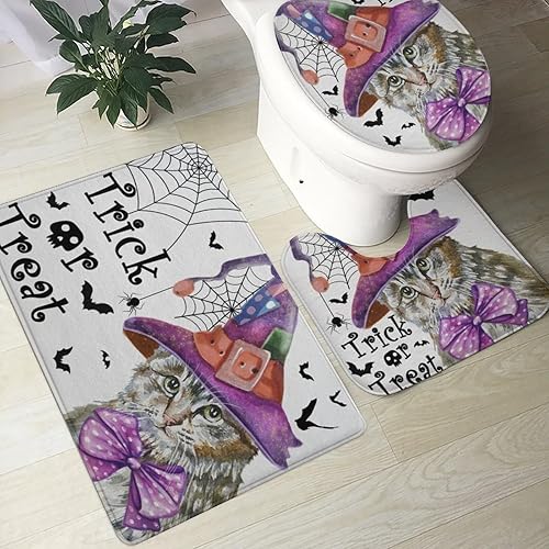 Miniatura 4 de Juego de 3 alfombras de baño de color amarillo dorado, juego de tapetes de baño con rayas blancas doradas, antideslizantes, superabsorbentes, de