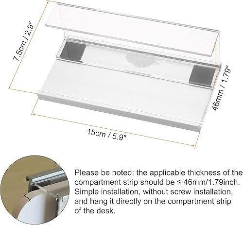 Miniatura 2 de PATIKIL Soporte para placa de identificación de aluminio para cubículo de vidrio de 5.9 x 2.9 pulgadas, tipo colgante, pista de vidrio de un solo