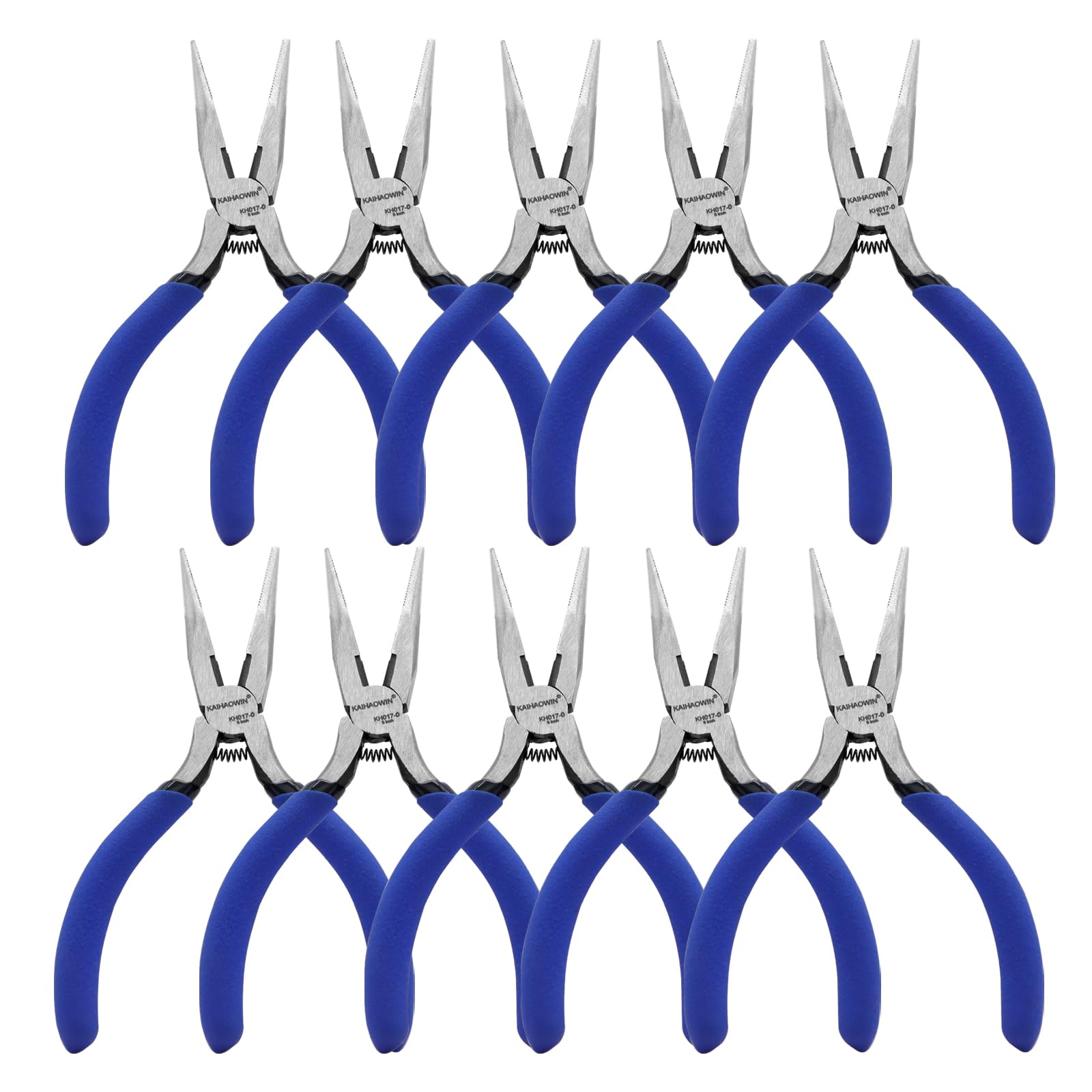 KAIHAOWIN - Mini alicates de punta de aguja de 5 pulgadas, paquete de 10 alicates pequeños de punta larga con cortadores de alambre, alicates de punta fina con resorte, juego de alicates de precisión