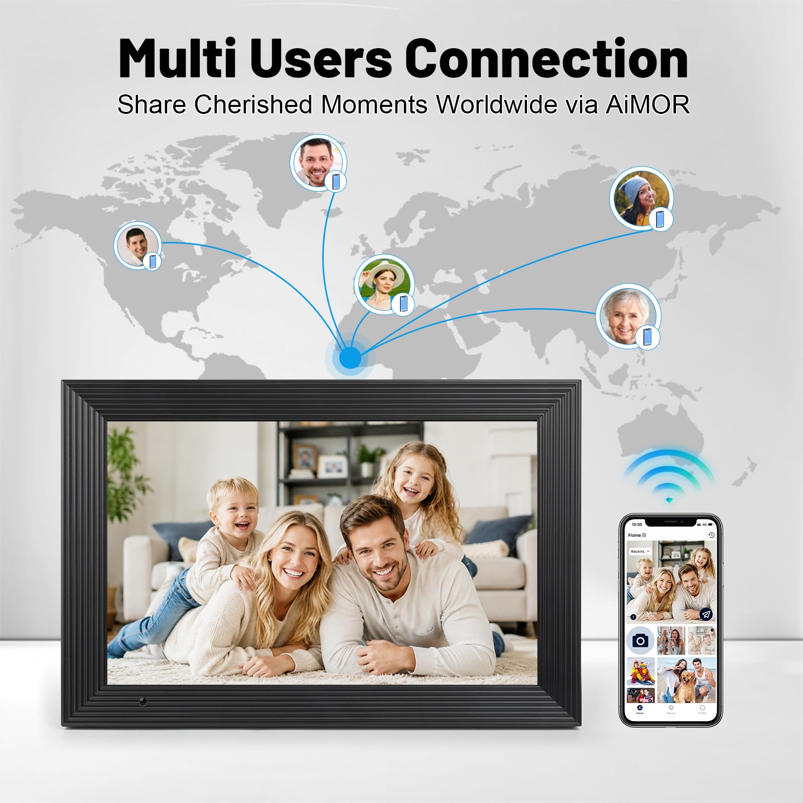 AEEZO Cadre Photo Numérique WiFi 10,1 Pouces, 32GB, Cadre Photo Numérique à Rotation Automatique, Partage Instantané et Facile de Photos et de Vidéos à Distance Via AiMOR (Noir)