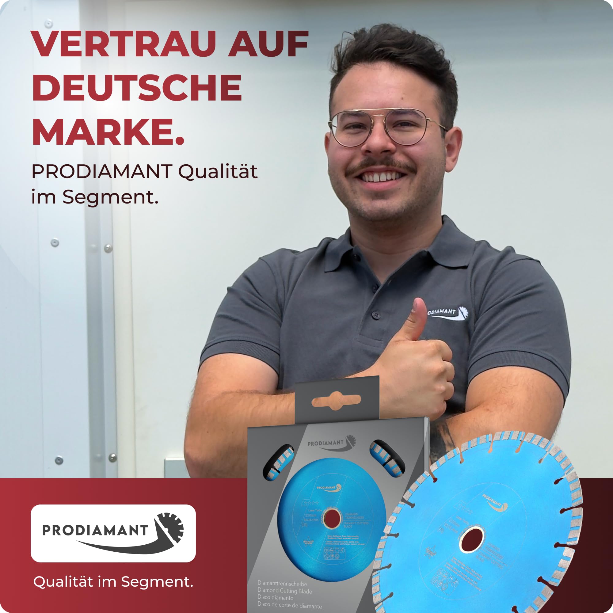 PRODIAMANT Laser Diamanttrennscheibe 250mm x 30 mit Ring 25,4mm Beton Stahlbeton Stein und Ziegel Diamant Turbo-Segmente lasergeschweißt