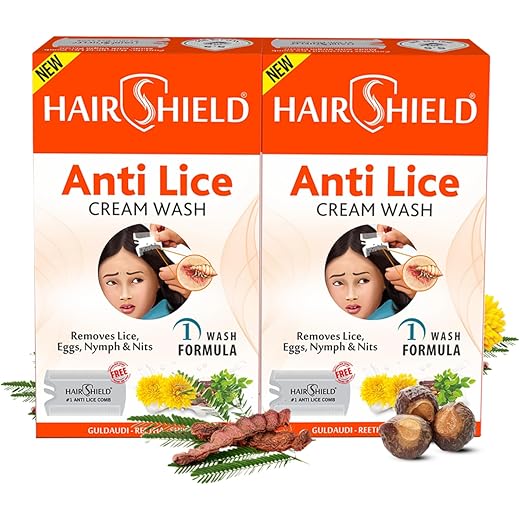 Hairshield Anti Lice Cream Wash | Made with Guldaudi, Reetha & Shikakai | Trusted by Mothers | Safe for Babies, Children, Men & Women | Pack of 2