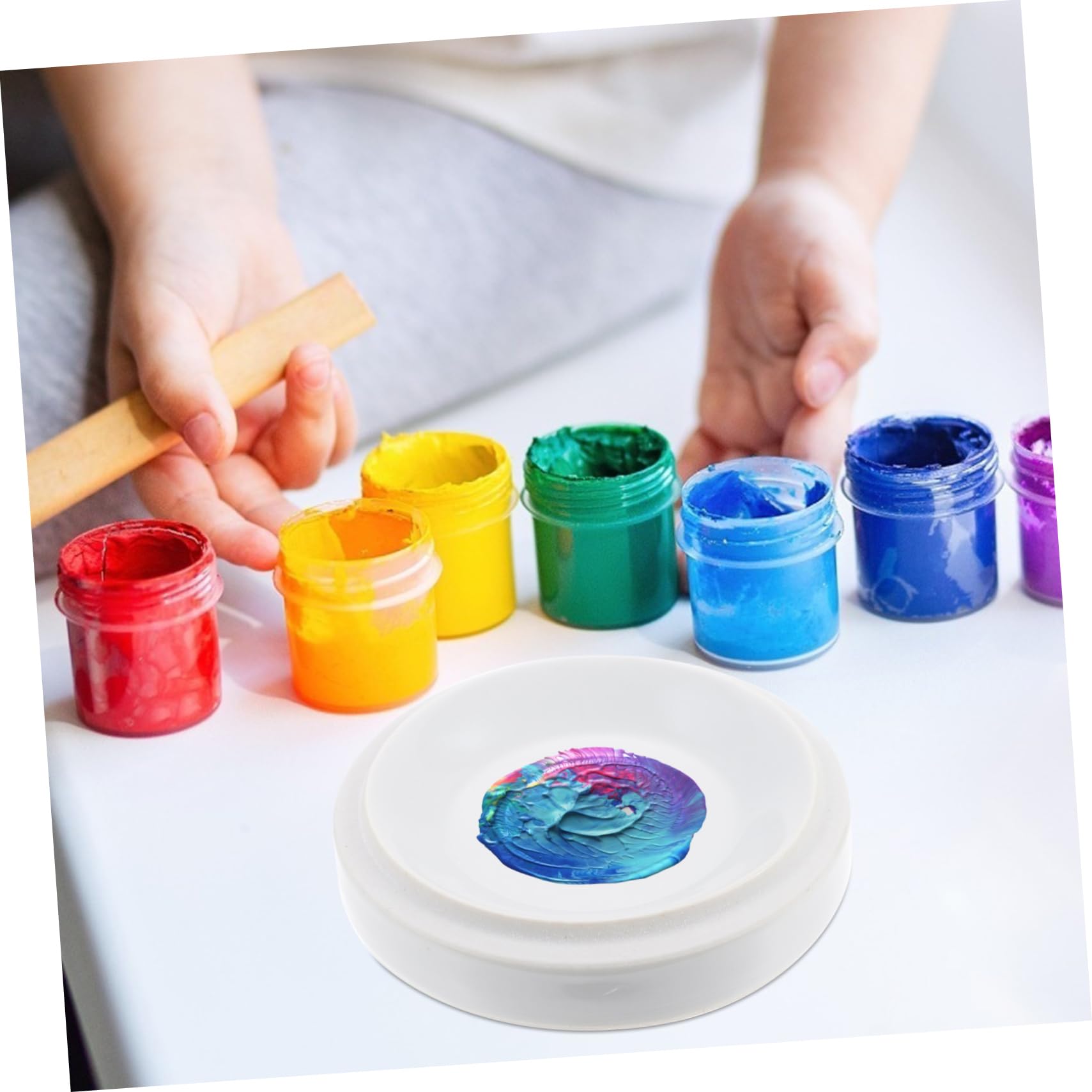 TEHAUX 5-lagiges Stapelbares Keramikset Farbmischpalette mit Deckel für Kreative Malerei und Heimdekoration Geeignet für Arten von Farben Zufälliger Stil