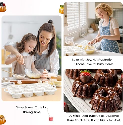 Miniatura 9 de SJ Mini molde de tubo estriado de silicona con marco reforzado de metal, antiadherente (1 pieza), moldes de silicona para gelatina, molde pequeño