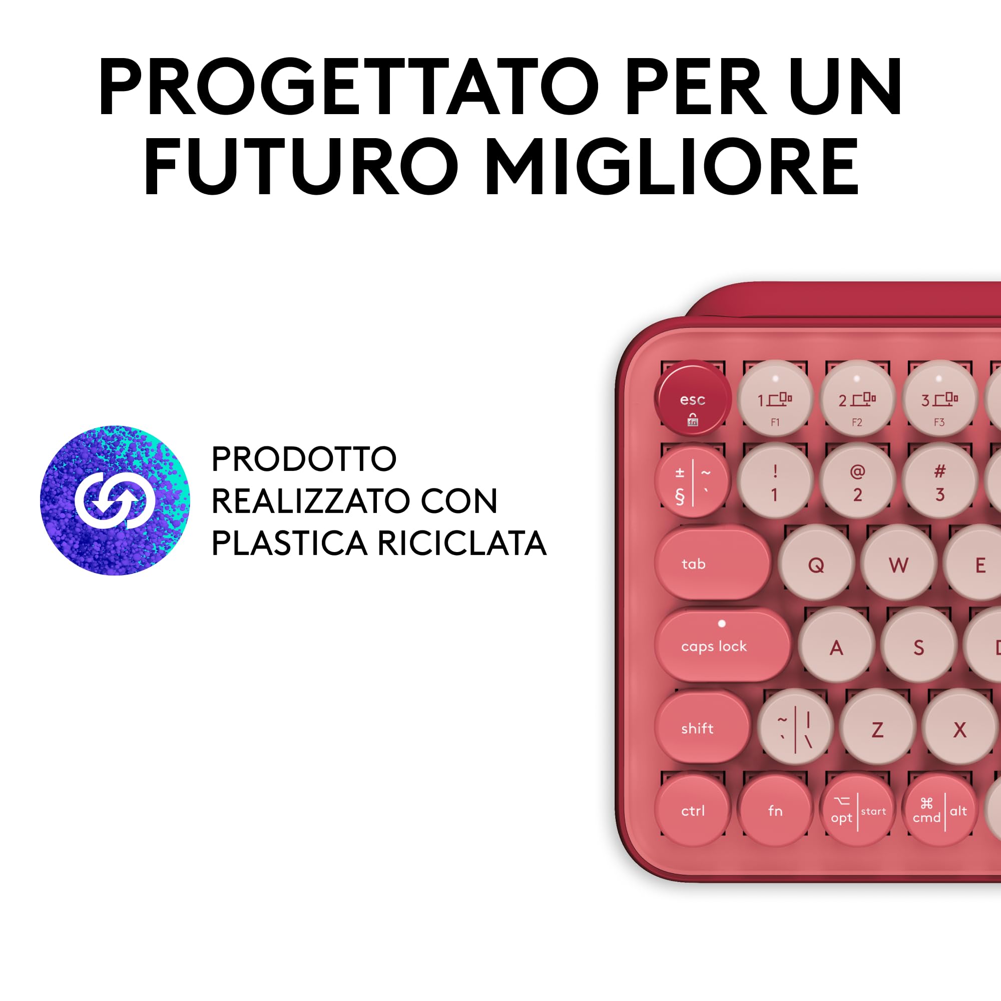 Logitech POP Keys Tastiera Meccanica Wireless con Tasti Emoji Personalizzabili, Design Compatto Durevole, Bluetooth o USB, Compatibilità Multidispositivo e OS, Italiano QWERTY - Heartbreaker