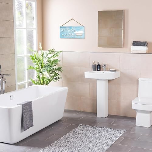 Miniatura 4 de Letrero de baño con texto en inglés Get Naked Half Bath, placa de madera impresa para colgar en la puerta de 10 x 5 pulgadas, decoración de madera