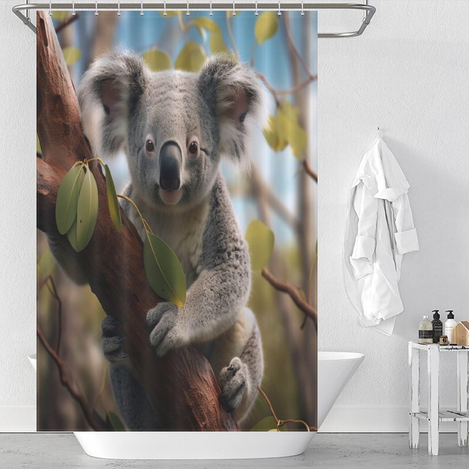 Rideau douche tissu koala imperméable 122x183cm lavable avec crochets