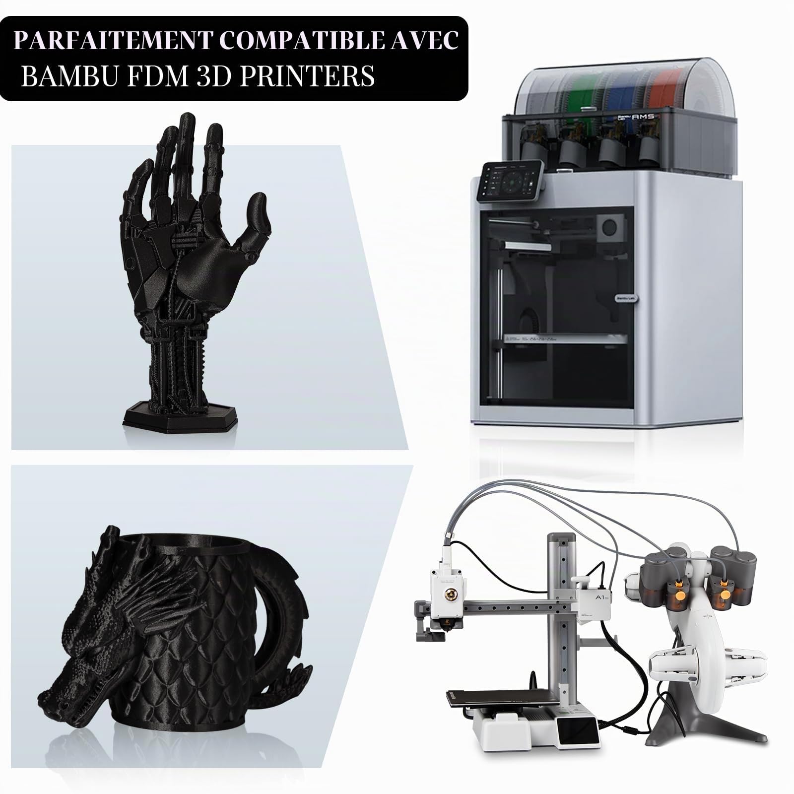 TINMORRY Filament PETG CF 1,75 mm, Filament pour Imprimante 3D 1 kg, Noir | PETG Fibre Carbone Haute Rigidité Résistant Chaleur Pièces Techniques
