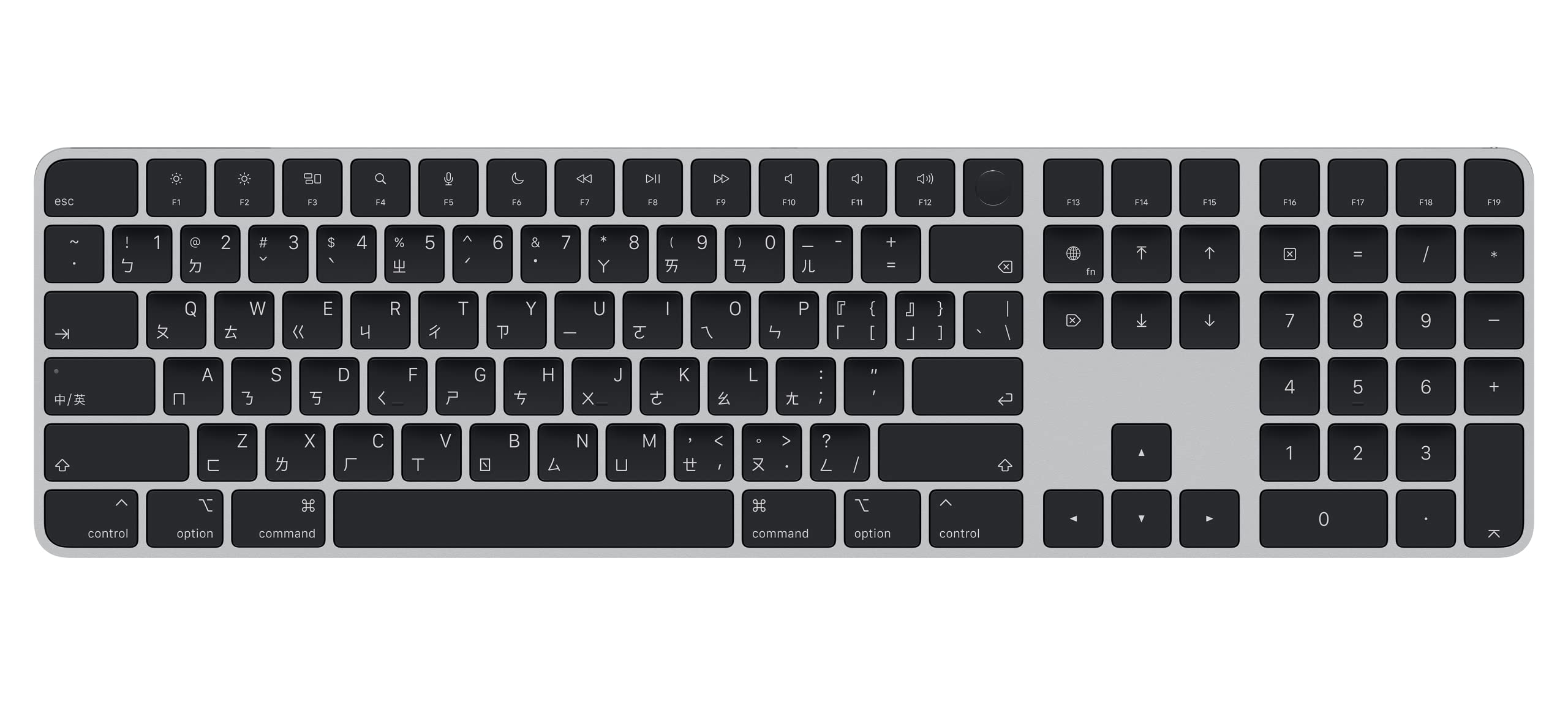 AppleMagic Keyboard with Touch ID and Numeric Keypad: Wireless, Bluetooth, Rechargeable. Works with Mac Computers with Apple Silicon; Chinese (Zhuyin) - Black Keys