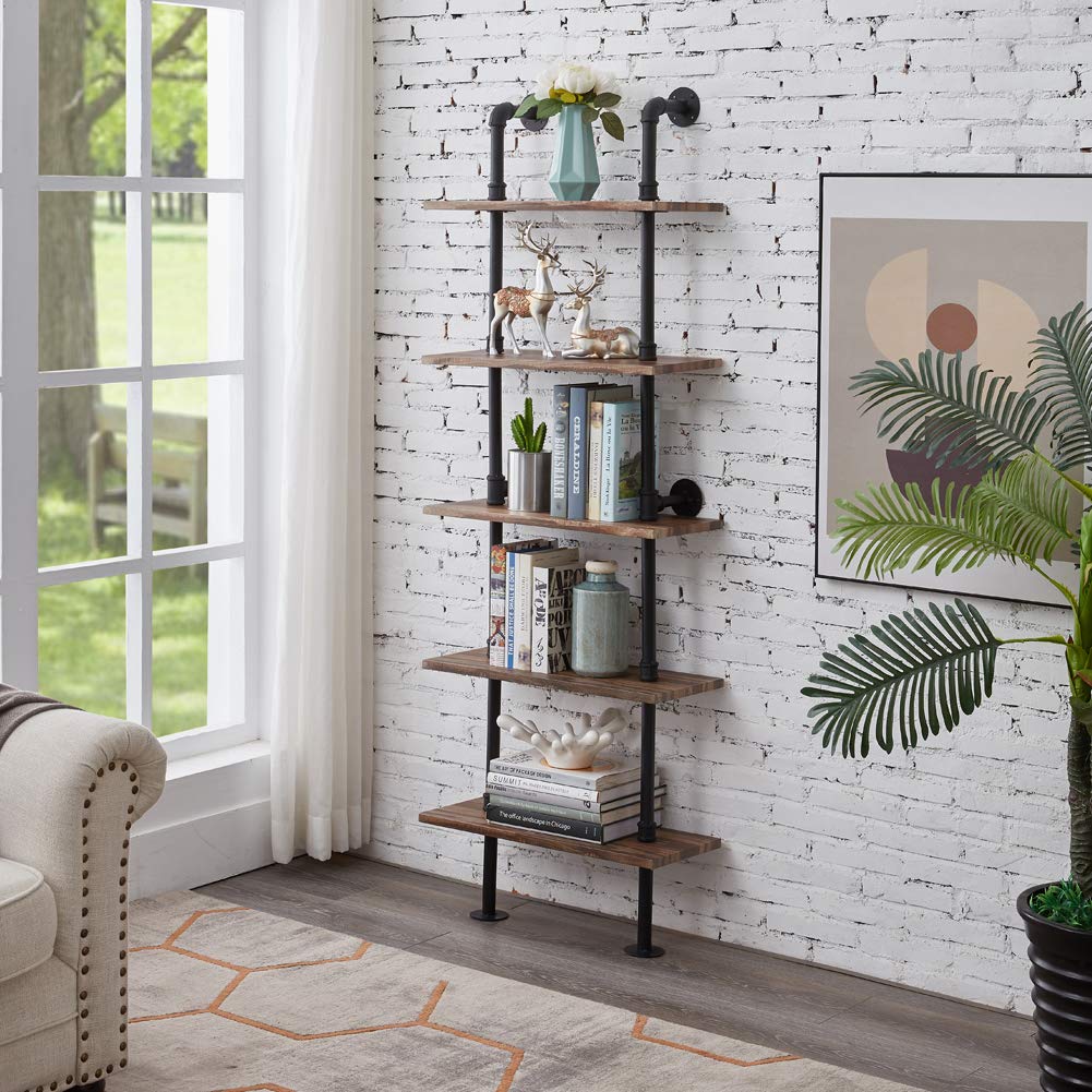 Buy Hombazaar 5Shelf Rustic Industrial Bookshelf Ladder Shelf, Vintage
