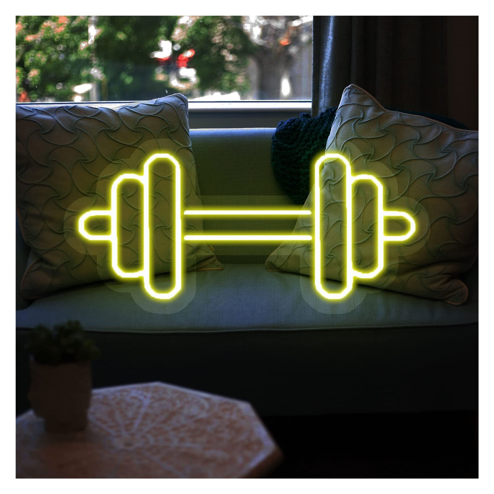 KLZUOPT LED Neon Light Sign Gym Neon Sign Dumbbell Neon Light Wall Art Decor, Barbell Neon Sign for Fitness Room Decor,Led Neon Sign Gifts (Color : Lemon yellow, Size : 61x30.5cm)