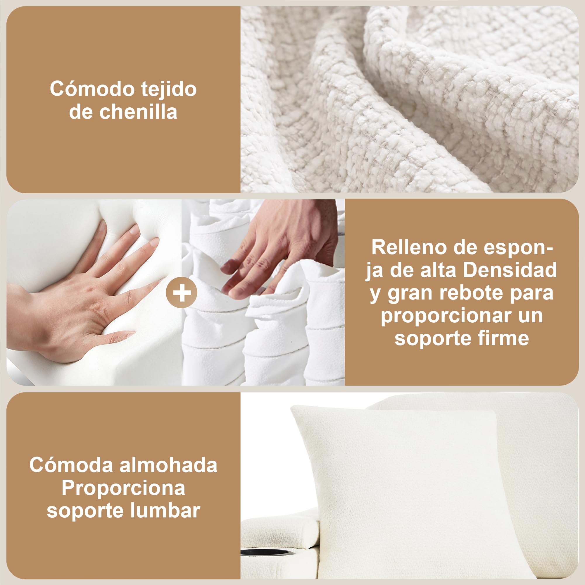 Mrwoo Sofa Esquinero L Extensible Convertible con Almacenamiento, Sofá Cama de 4 Plazas con Puerto-USB, Portavasos, Tela Chenille (Beige)