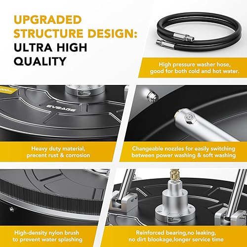 Miniatura 7 de EVEAGE Limpiador de superficies de lavadora a presión de 24 pulgadas, EP003 limpiador de superficies de acero inoxidable de doble mango para