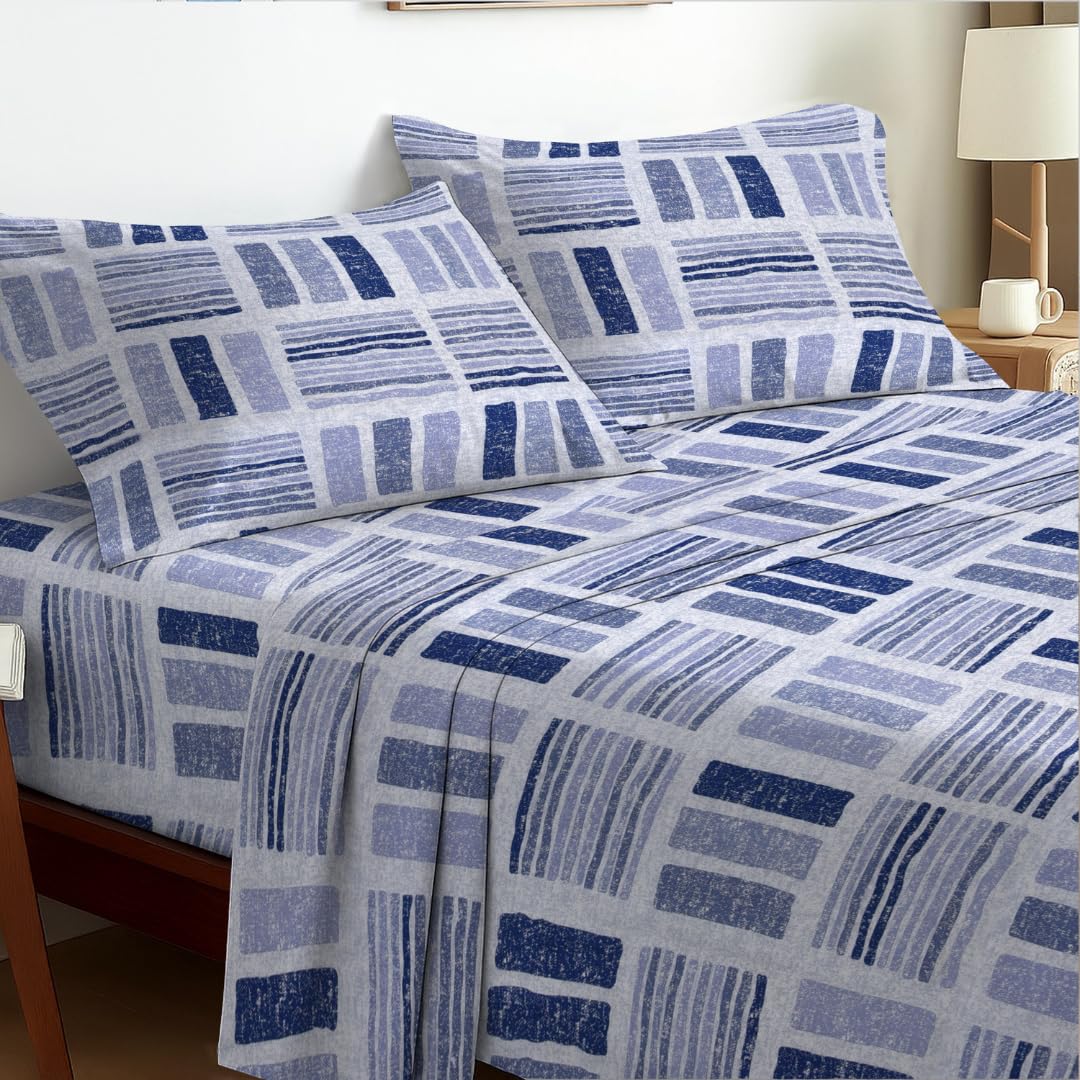 EverSoft Bedding Single 3-Piece Luxury Sheet Set Soft Flower Design Floral Print Bedding Includes 35cm Extra Deep Fitted Sheet, Flat Sheet & 1 Pillowcase Boutique Hotel Quality Blue Essence