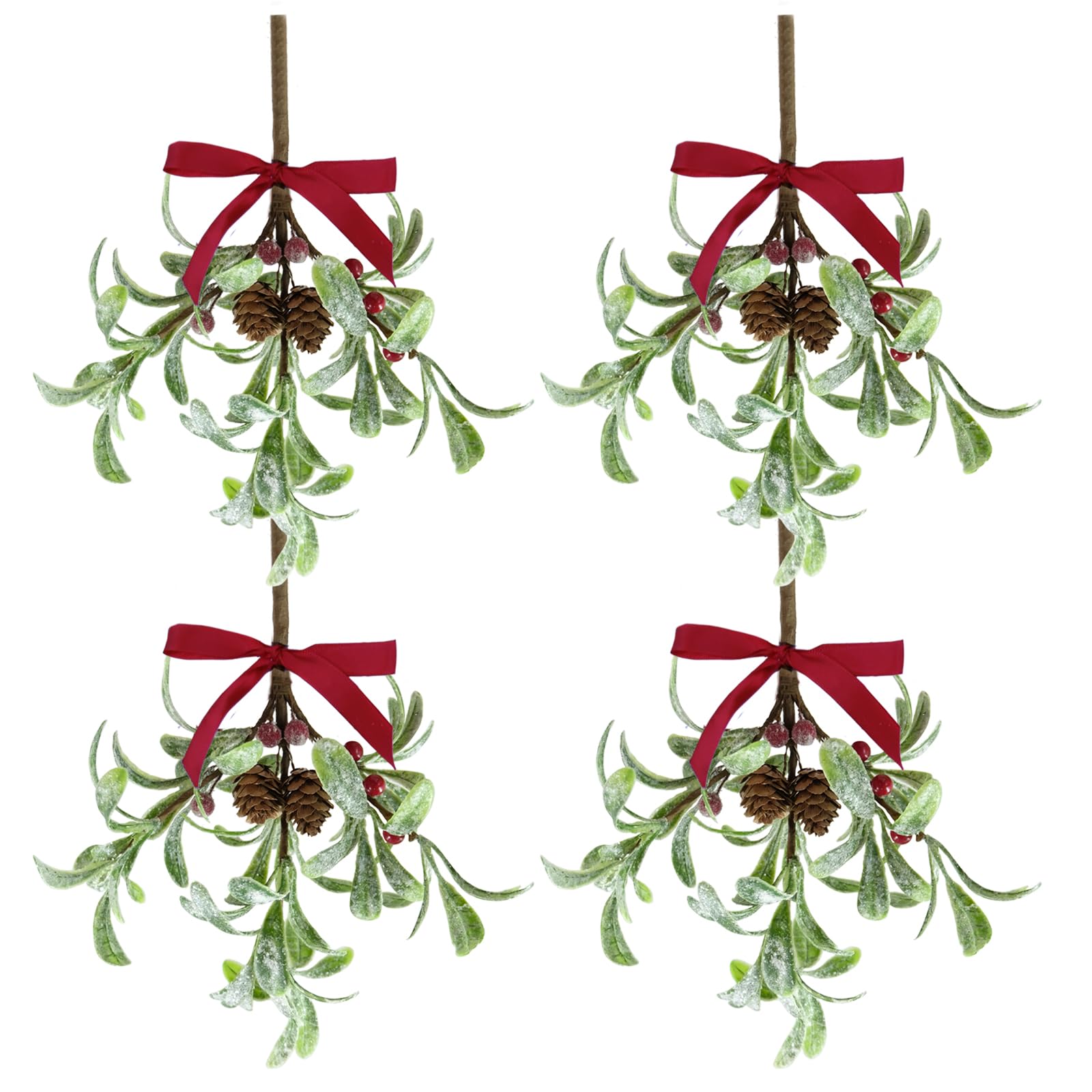 MYUPDALIN Artificial Mistletoe Ornament with Red Bow - Christmas Decoration for Indoor Party (4 Pieces)