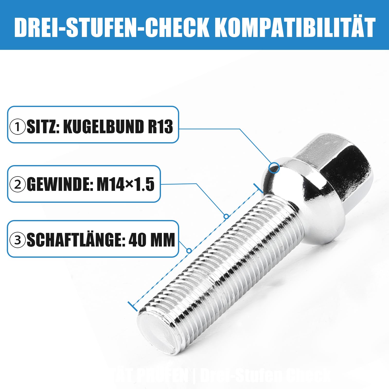 Accessoires Tuning Voiture 20 Boulons De Roue M14x1.5x40mm - Pour Élargisseurs De Voie Audi/VW, Siège Sphérique Boulons Longer 40mm