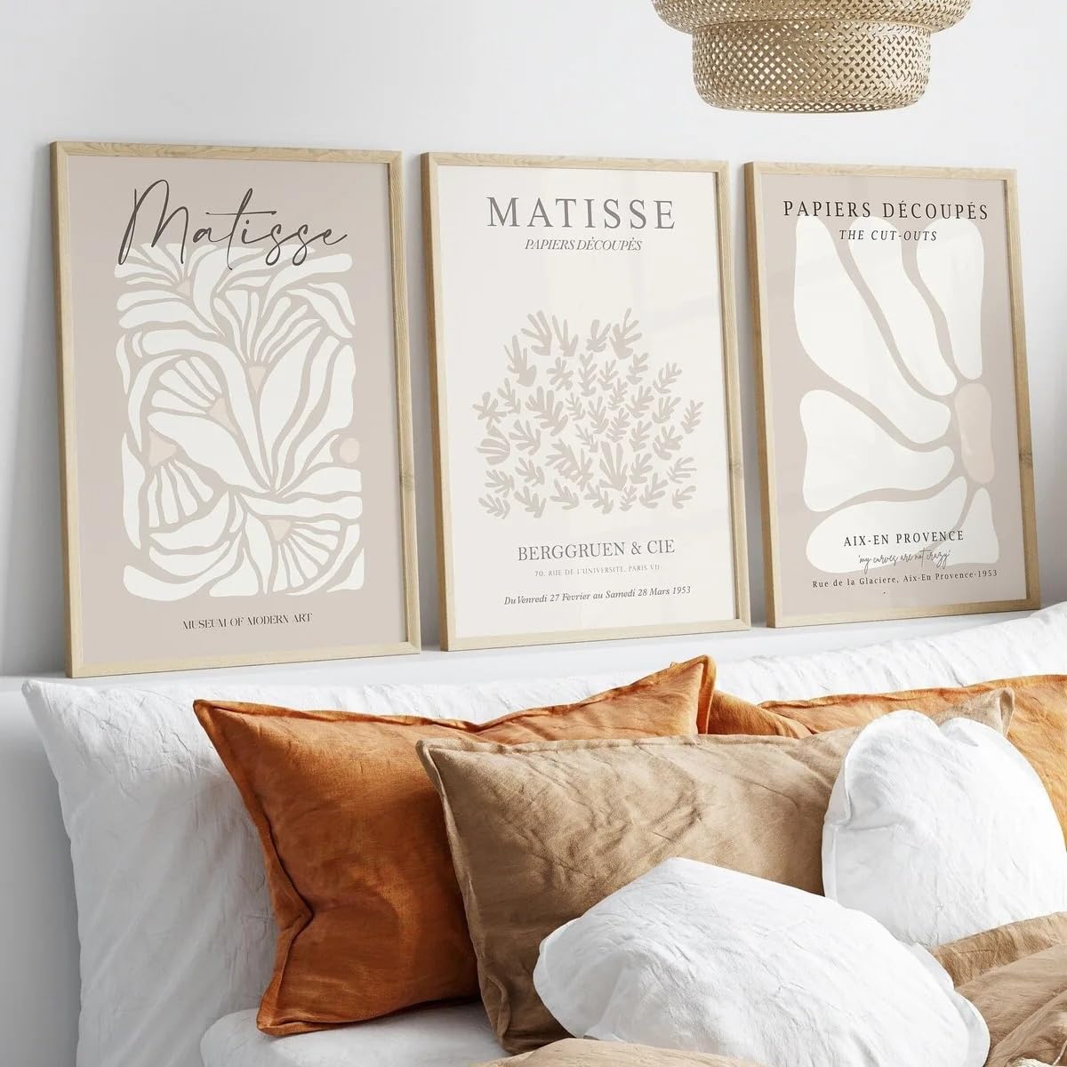 Bohemian Neutral Beige Matisse Canvas Wall Art Print Gray Beige Sage Matisse Minimalist Poster Flower Bedroom Living Room(30x50cm-3Pcs)