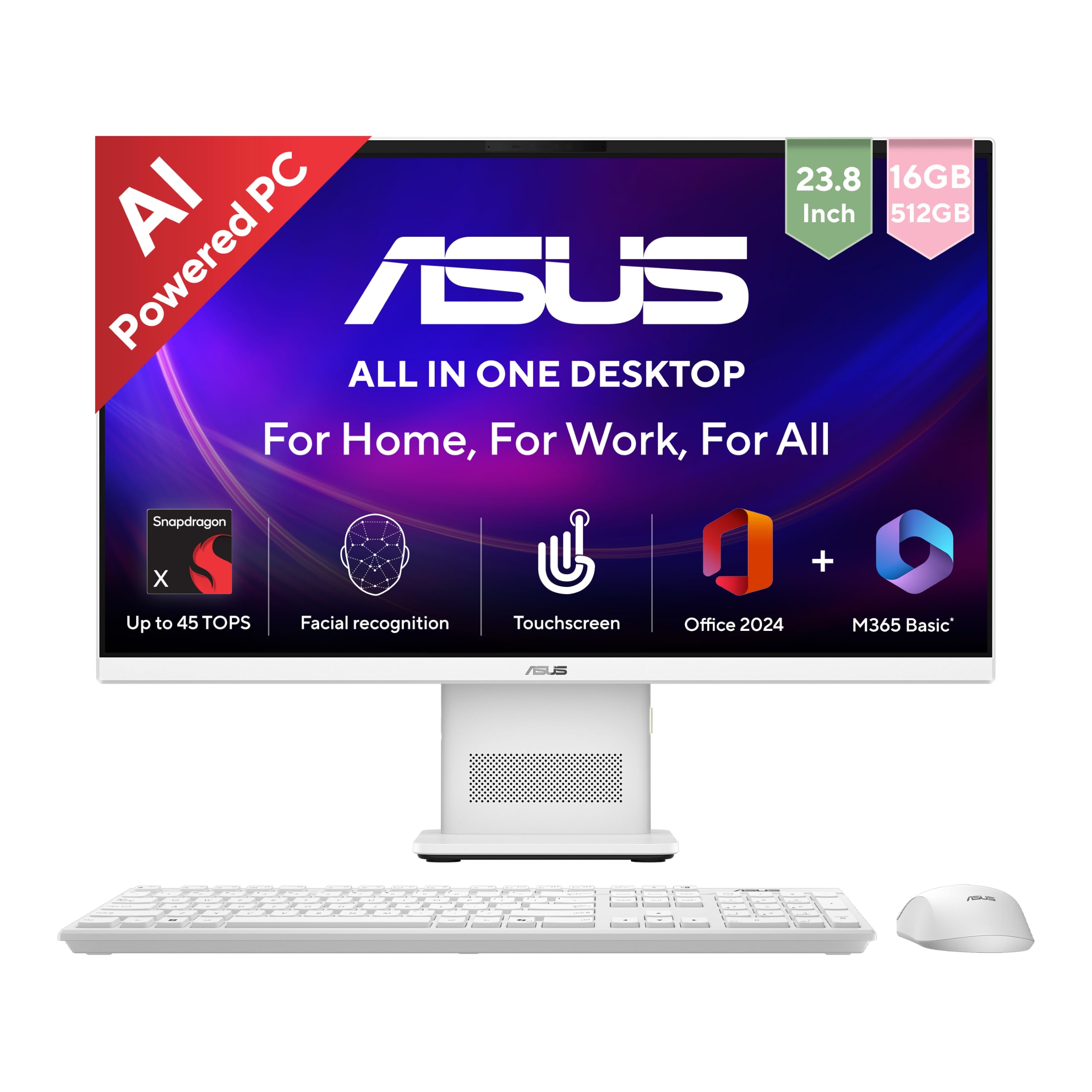 ASUS AiO VM441 (2026),Snapdragon X,Qualcomm Adreno iGPU,16GB RAM,1TB SSD,FHD,Touch screen, 23.8"(60.45 cm),Windows 11, M365 Basic(1Y),Office 2024,White,5.47 kg,VM441QA-TWAP002WS,All in One Copilot+ PC-image-18
