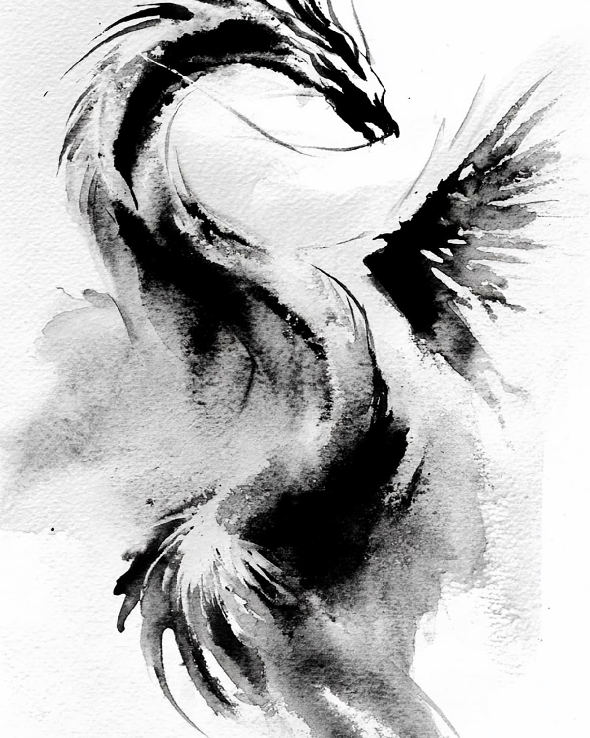 LIUBAISHI Paint by Numbers Kit for Adults – Large 16x20 | Wall Art Painting for Living Room, Stress Relief Craft, Hobby Gift Set with Paints and 3 Brushes-Ink Shadow Flying Dragon (2)