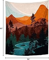 Vista 4 de YongColer Tapiz hippie bohemio de bosque de montaña, árbol natural, atardecer, lago, para colgar en la pared, dormitorio, al aire libre, playa