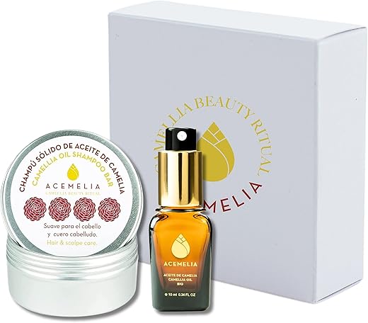 Pack Beauty Hair Acemelia: Trattamento Naturale per Capelli e Cuoio Capelluto | Shampoo Solido all'Olio di Camelia e Olio Nutriente 100% BIO | Metodo Curly | Produzione Artigianale