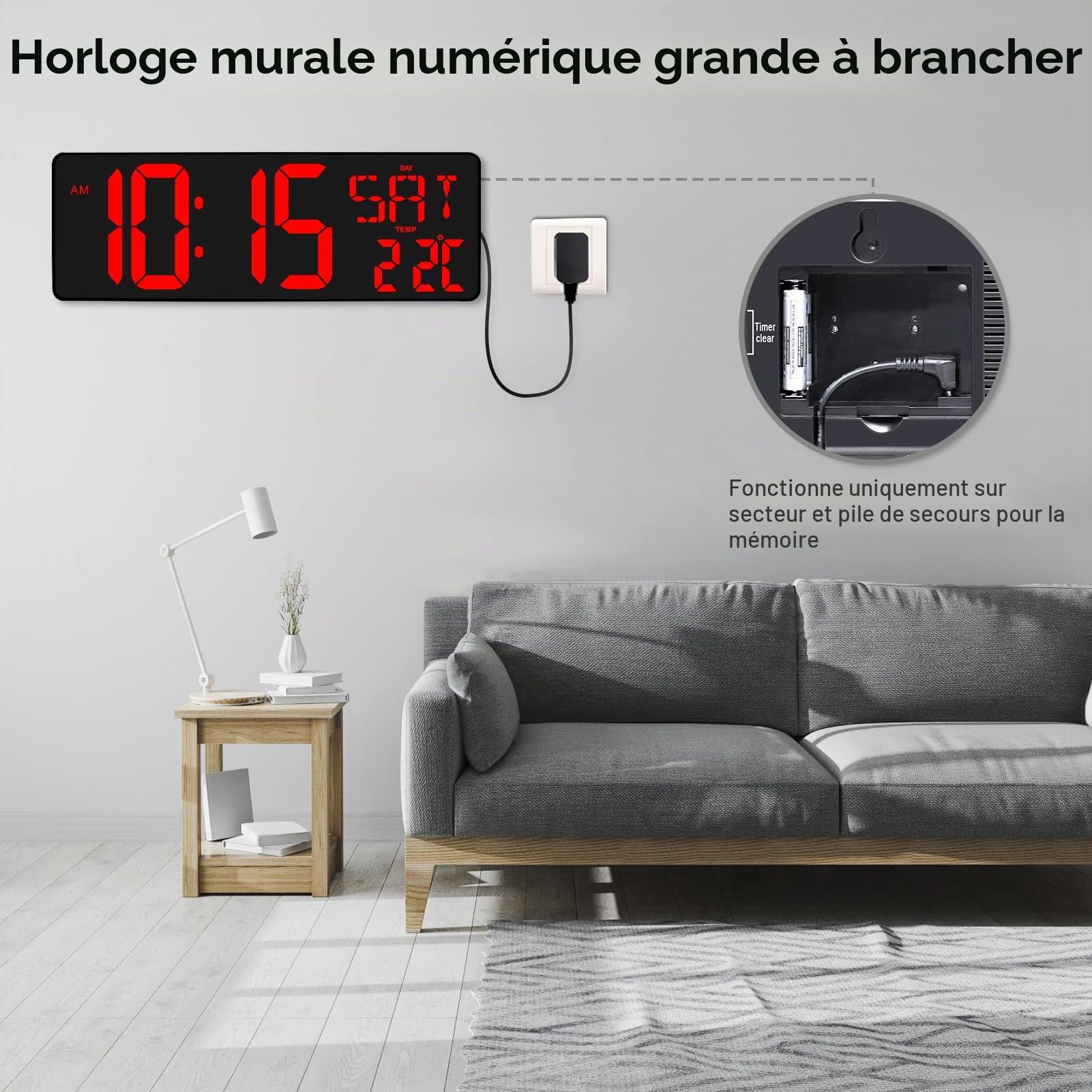 XREXS Horloge Murale LED 16,5" Télécommande Luminosité Réglable