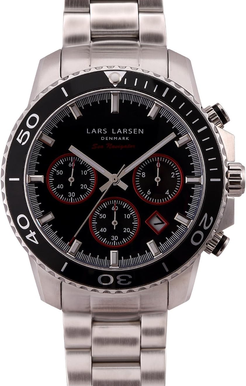 Lars Larsen Sea Navigator Men's Quartz Watch with White Dial Analogue Display and Silver Stainless Steel Bracelet 134SSCSB