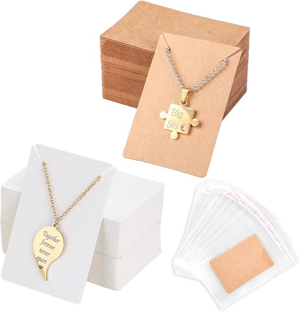 Litthing Earring Display Card Set with 100Pcs Necklace Cards Holder and 200 Self-Sealing Bags DIY Jewellery Packaging Set Jewellery Card for Earring Necklace