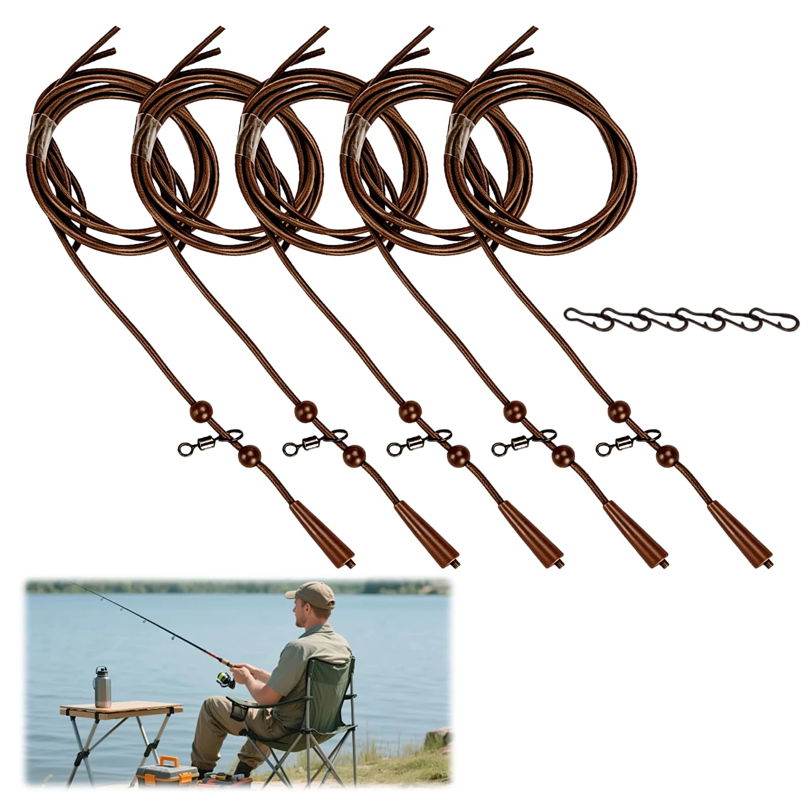 5PCS Brown Helicopter Rigs for Carp Fishing, Specially Designed for Outdoor Weedy and Muddy Bottom Fishing, Durable Carp Rigs with Enhanced Hook Placement, Essential Accessories for Anglers