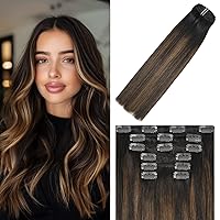 Vista 17 de WindTouch - Extensiones de cabello humano liso con pinzas, color negro azabache, 2.47 onzas, N.° 1, 12 pulgadas, 7