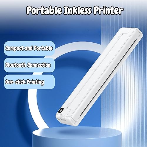 Miniatura 2 de VINGVO Impresora sin tinta, impresora inalámbrica portátil A4 de 200 ppp, impresora térmica Bluetooth móvil de 0.394 inS, impresoras portátiles