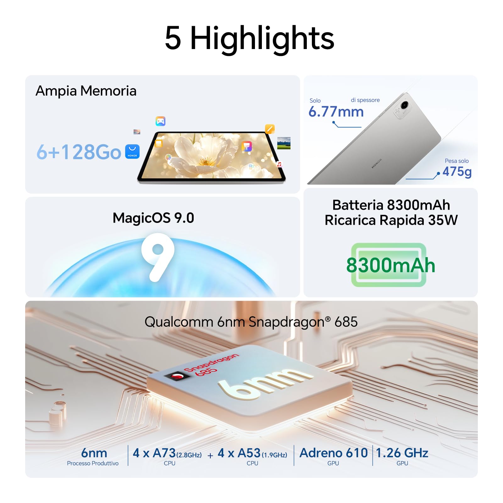 HONOR Pad X9a Tablet 11,5" 2.5K 120Hz, 6GB RAM 128GB, Batteria 8300mAh, 4 Altoparlanti, Snapdragon 685, Android 15, Tablet per Studenti e Famiglia, Corpo in Metallo, Grigio